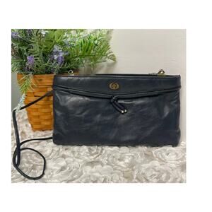 Vintage Etienne Aigner Clutch or Crossbody Navy Leather Minimalist Bag Y2K